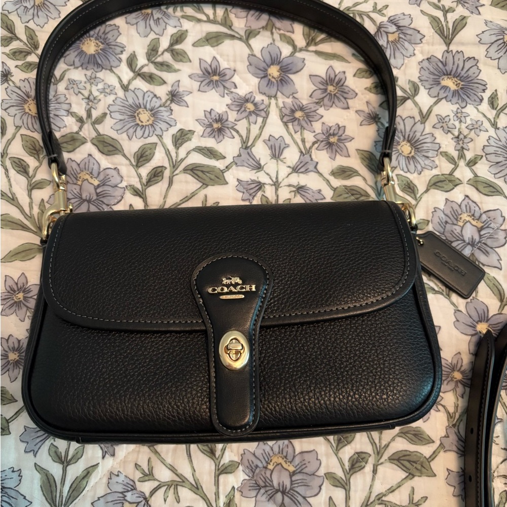 Coach Hadley Black Pebbled Leather Shoulder Bag with Gold Hardware